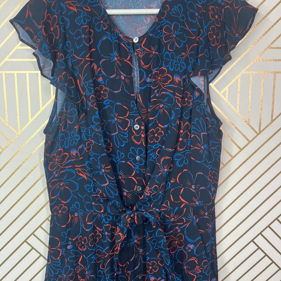 Whistles Outline Floral Jumpsuit Blue Red Button Front Tie Waist Size US 8 - Picture 4 of 11